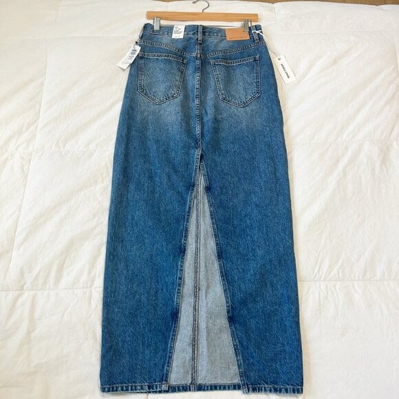 NWT Aritzia Denim Forum ’90s High Rise Pencil Maxi Jean Skirt Slit Blue Size 27 - Picture 7 of 10